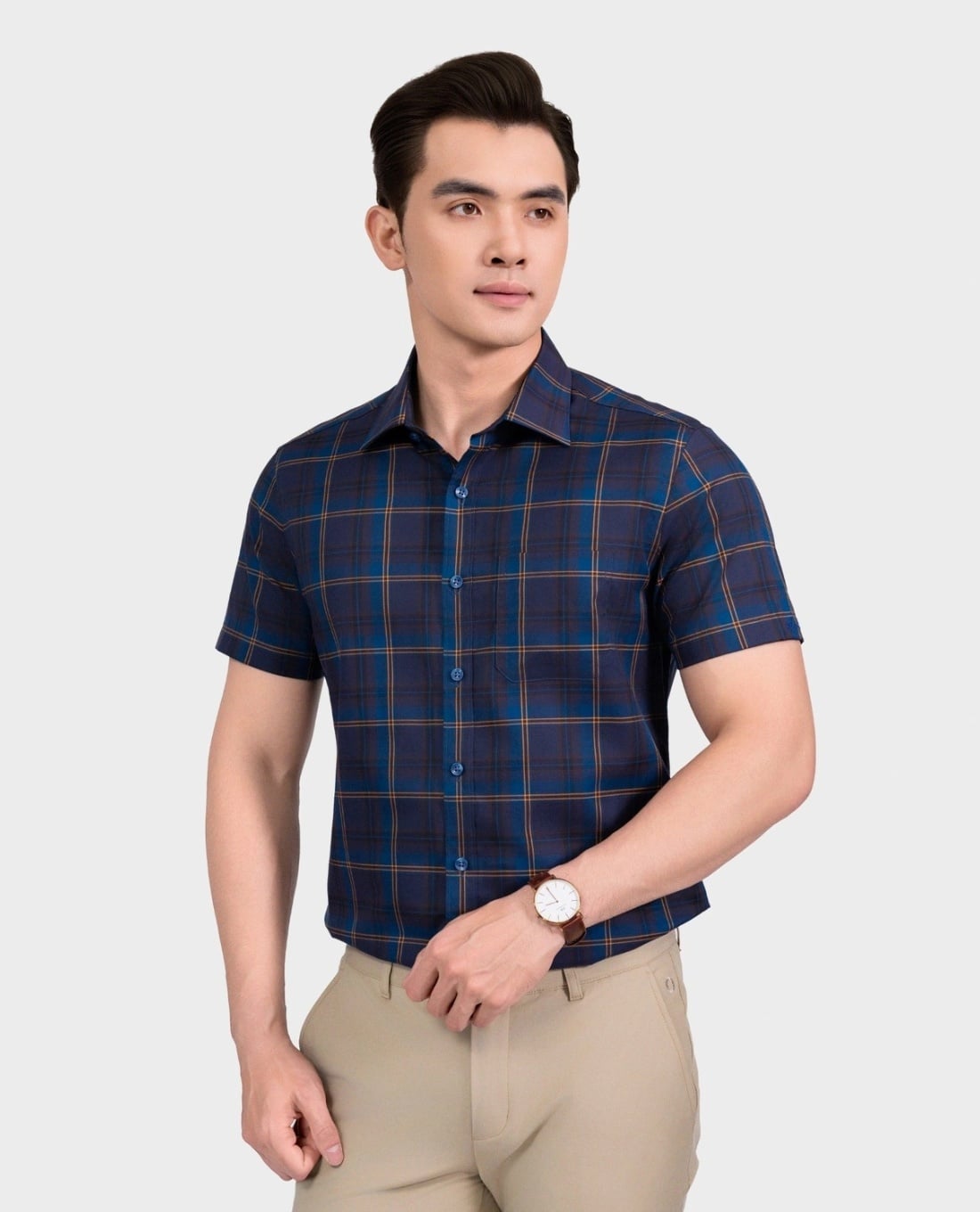 ARISTINO BUSINESS - Áo sơ mi nam cổ bẻ tay ngắn kẻ caro