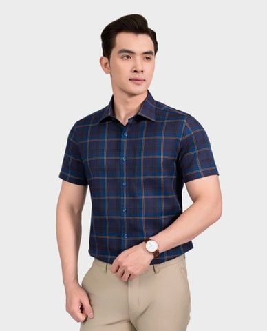  ARISTINO BUSINESS - Áo sơ mi nam cổ bẻ tay ngắn kẻ caro 