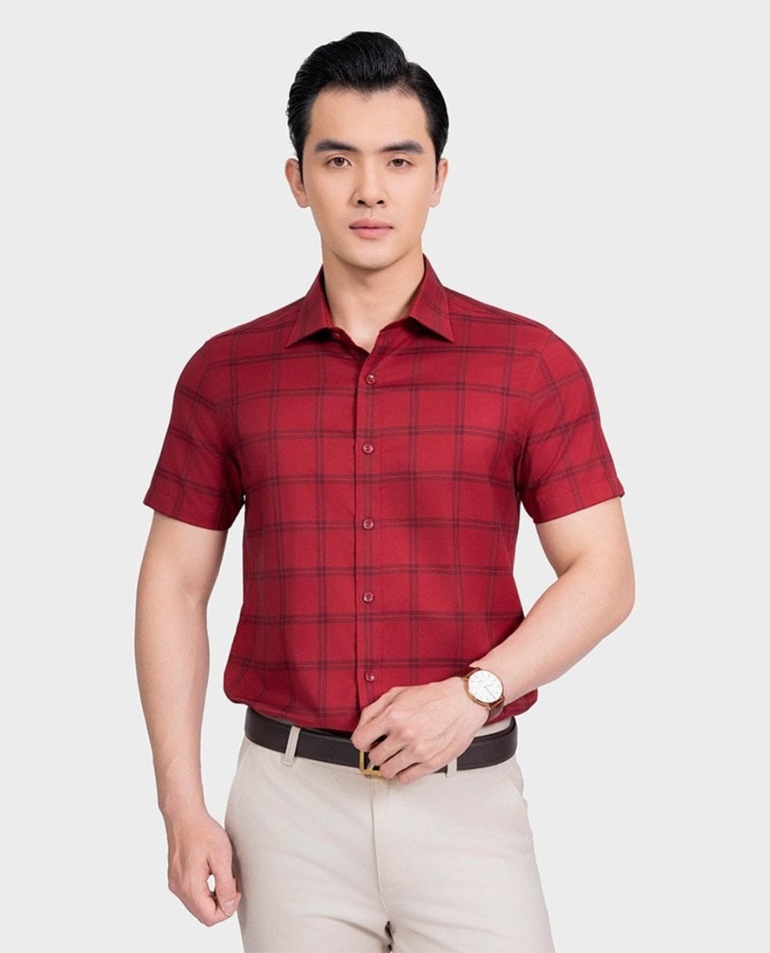 ARISTINO BUSINESS - Áo sơ mi nam cổ bẻ tay ngắn kẻ caro