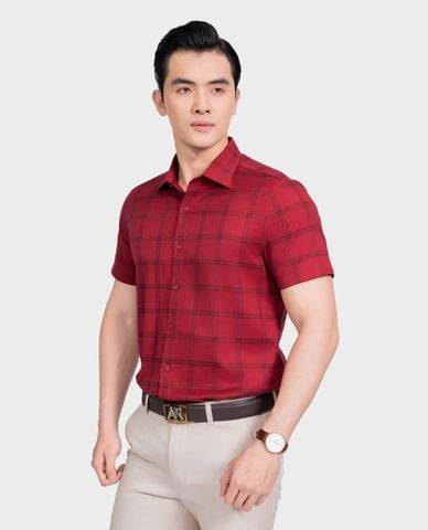  ARISTINO BUSINESS - Áo sơ mi nam cổ bẻ tay ngắn kẻ caro 