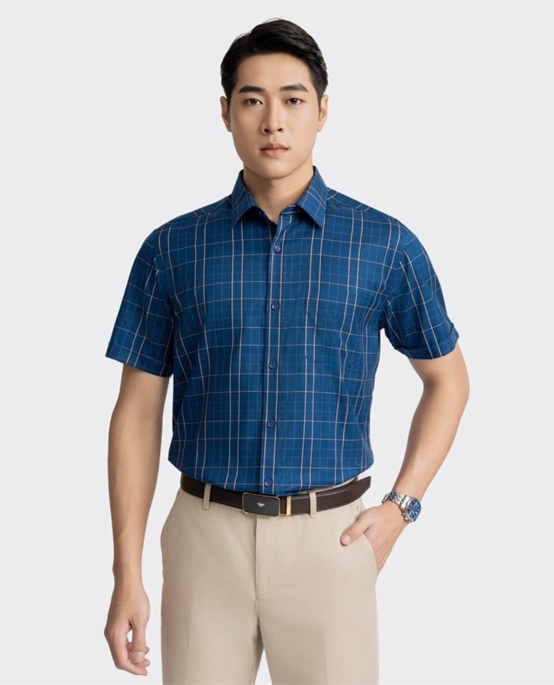 ARISTINO BUSINESS - Áo sơ mi nam cổ bẻ tay ngắn kẻ sọc cổ điển