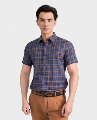  ARISTINO BUSINESS - Áo sơ mi nam cổ bẻ tay ngắn kẻ caro 