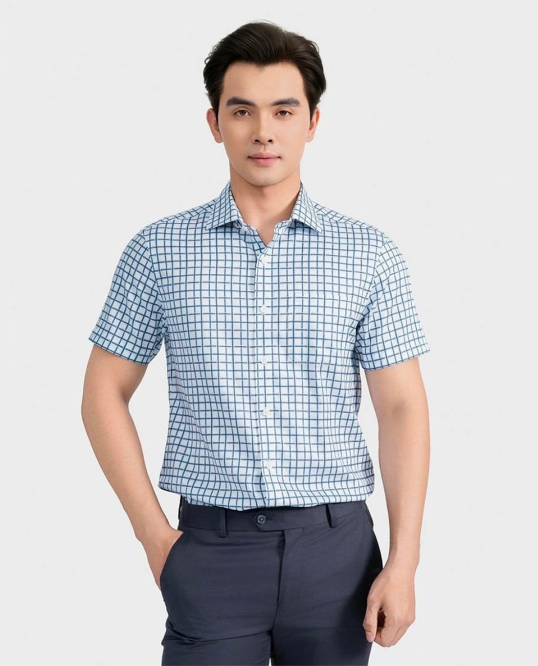 ARISTINO BUSINESS - Áo sơ mi nam cổ bẻ tay ngắn kẻ caro