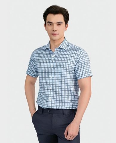  ARISTINO BUSINESS - Áo sơ mi nam cổ bẻ tay ngắn kẻ caro 