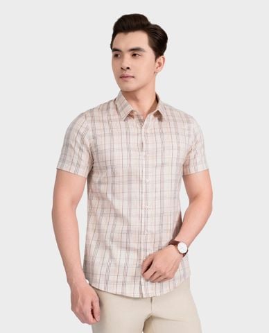  ARISTINO BUSINESS - Áo sơ mi nam cổ bẻ tay ngắn kẻ caro phom ôm 
