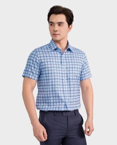 ARISTINO BUSINESS - Áo sơ mi nam cổ bẻ tay ngắn kẻ caro 