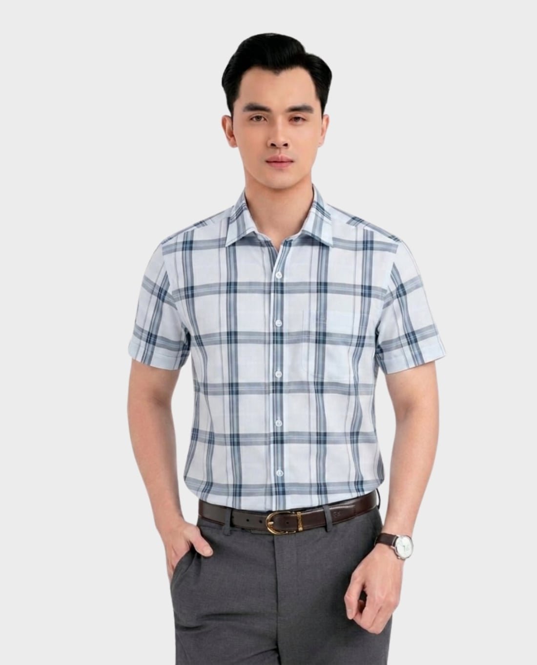 ARISTINO BUSINESS - Áo sơ mi nam cổ bẻ tay ngắn kẻ sọc lịch lãm