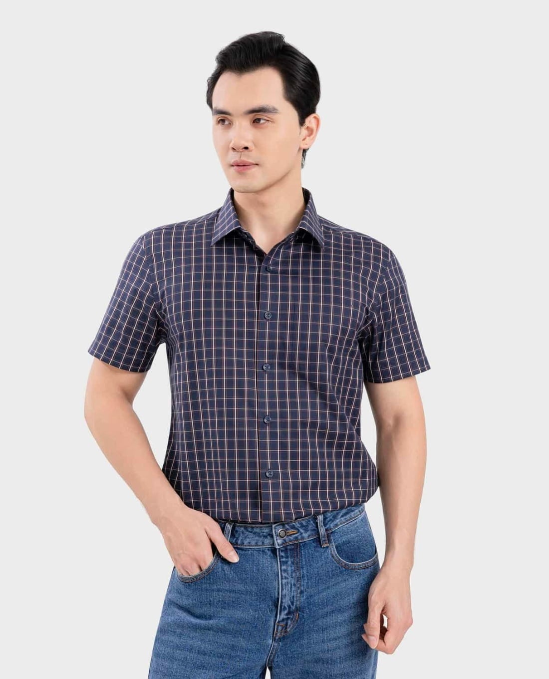 ARISTINO BUSINESS - Áo sơ mi nam cổ bẻ tay ngắn kẻ caro