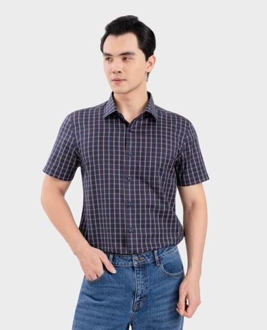  ARISTINO BUSINESS - Áo sơ mi nam cổ bẻ tay ngắn kẻ caro 