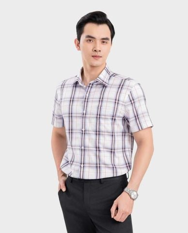  ARISTINO BUSINESS - Áo sơ mi nam cổ bẻ tay ngắn kẻ caro 