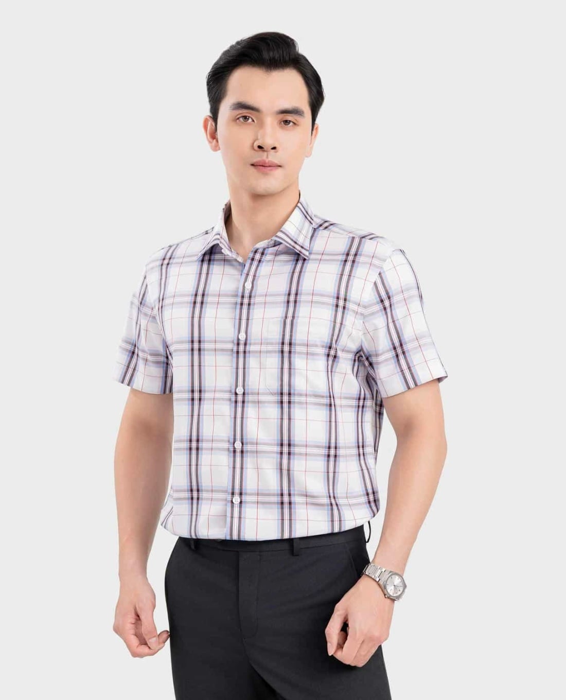 ARISTINO BUSINESS - Áo sơ mi nam cổ bẻ tay ngắn kẻ caro