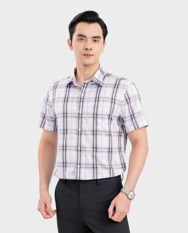  ARISTINO BUSINESS - Áo sơ mi nam cổ bẻ tay ngắn kẻ caro 