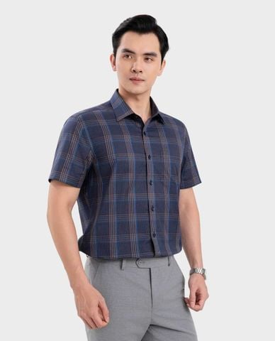 ARISTINO BUSINESS - Áo sơ mi nam cổ bẻ tay ngắn kẻ caro 