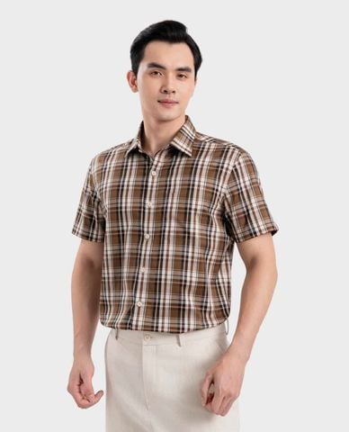  ARISTINO BUSINESS - Áo sơ mi nam cổ bẻ tay ngắn kẻ caro 