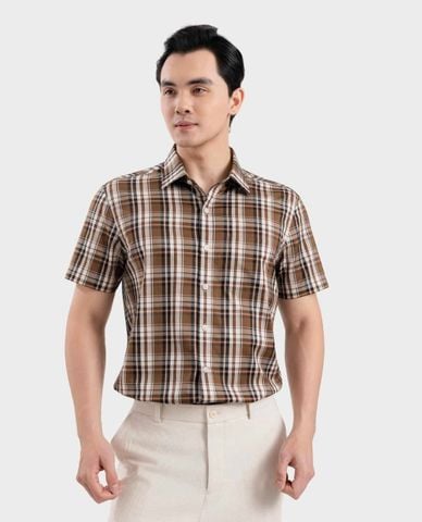  ARISTINO BUSINESS - Áo sơ mi nam cổ bẻ tay ngắn kẻ caro 