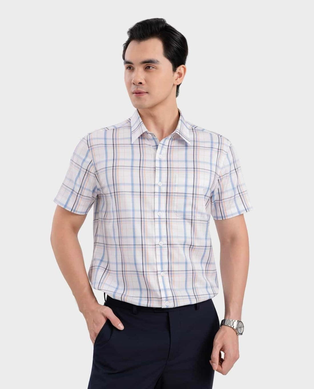 ARISTINO BUSINESS - Áo sơ mi nam cổ bẻ tay ngắn kẻ caro