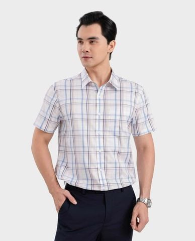  ARISTINO BUSINESS - Áo sơ mi nam cổ bẻ tay ngắn kẻ caro 