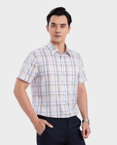 ARISTINO BUSINESS - Áo sơ mi nam cổ bẻ tay ngắn kẻ caro 