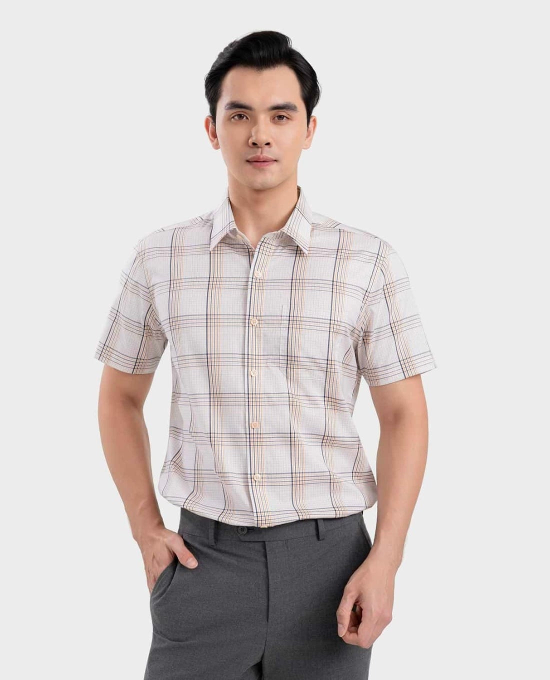 ARISTINO BUSINESS - Áo sơ mi nam cổ bẻ tay ngắn sọc caro