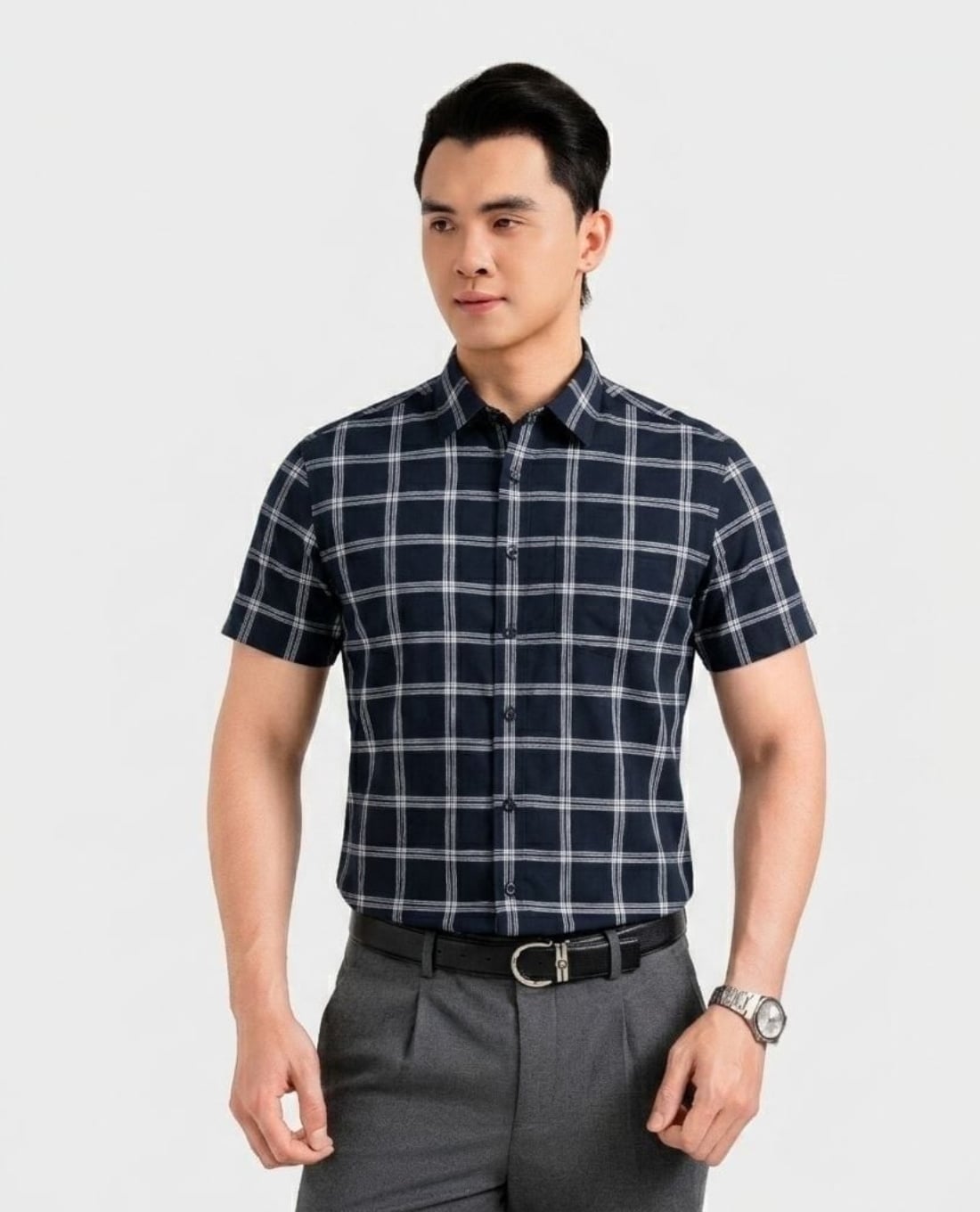 ARISTINO BUSINESS - Áo sơ mi nam cổ bẻ tay ngắn kẻ sọc