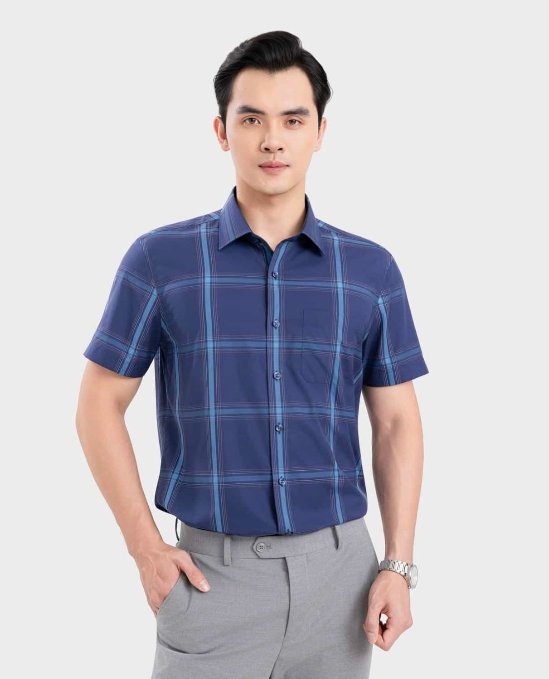 ARISTINO BUSINESS - Áo sơ mi nam cổ bẻ tay ngắn kẻ sọc