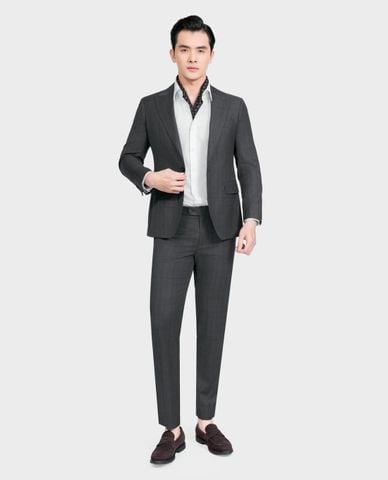  ARISTINO BUSINESS - Bộ suit nam một hàng nút cổ V tay dài kẻ caro 