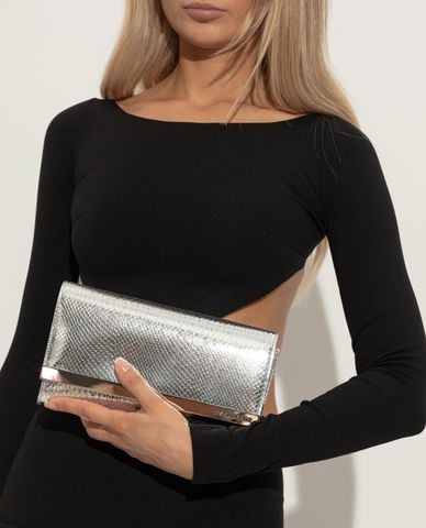  DSQUARED2 - Clutch nữ phom chữ nhật ánh bạc 