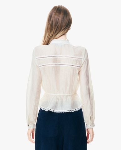  GIGI - Áo kiểu nữ cổ bèo tay dài phối ren thắt eo 