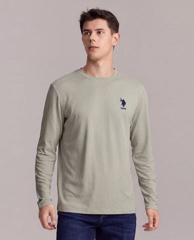  USPA - Áo thun nam cổ tròn tay dài thêu logo 
