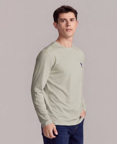  USPA - Áo thun nam cổ tròn tay dài thêu logo 