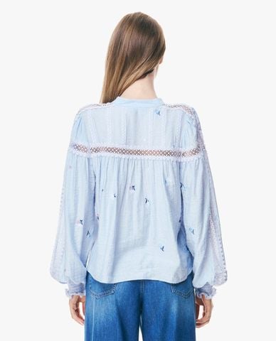  GIGI - Áo kiểu nữ cổ trụ tay dài thêu hoa phối ren 