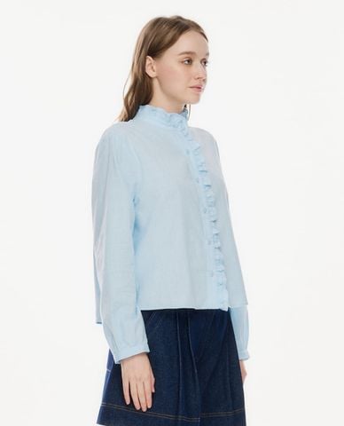  GIGI - Áo kiểu nữ cổ cao tay dài bèo nhún 