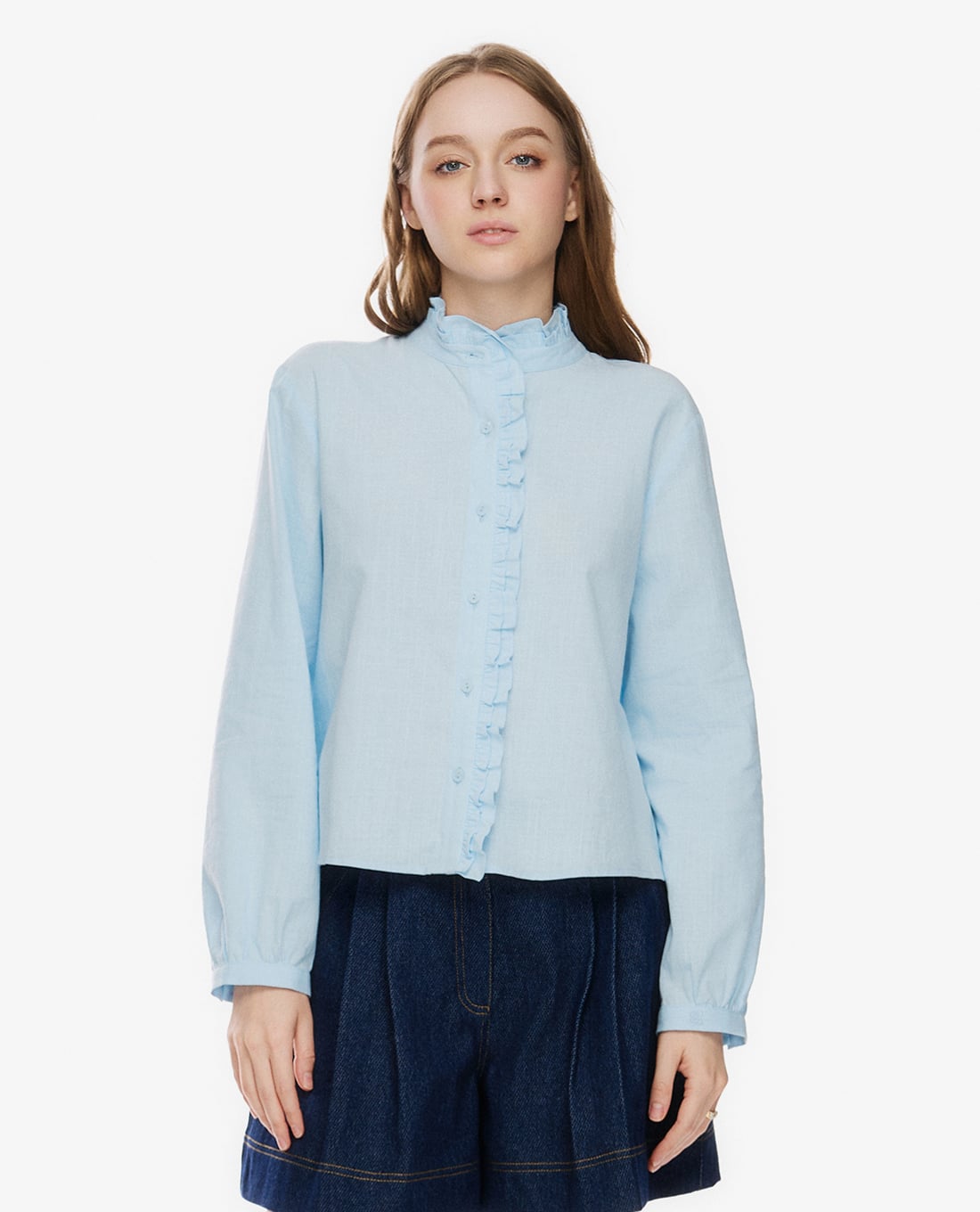 GIGI - Áo kiểu nữ cổ cao tay dài bèo nhún