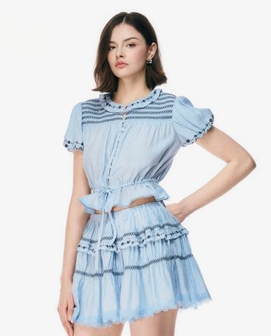  GIGI - Áo kiểu nữ cổ bèo tay phồng phối nơ 