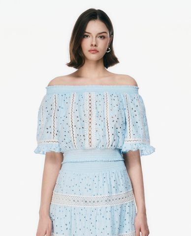  GIGI - Áo trễ vai nữ tay lửng viền ren phom croptop 