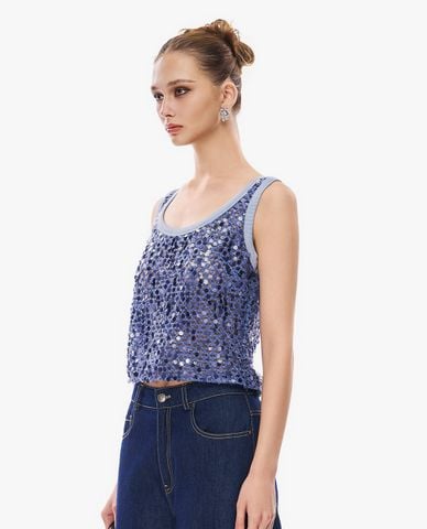  GIGI - Áo sát nách nữ cổ tròn phom croptop đính sequin 