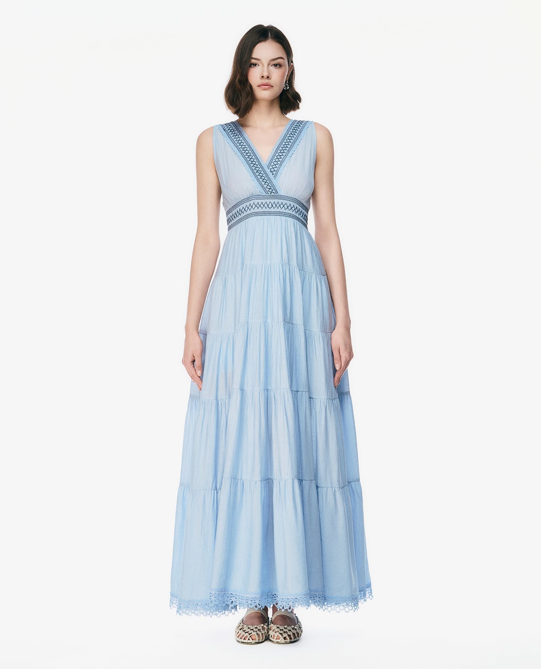 GIGI - Đầm sát nách maxi xếp tầng phối ren