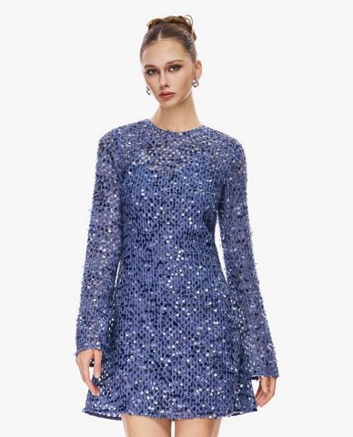  GIGI - Đầm mini cổ tròn tay dài đính sequin 