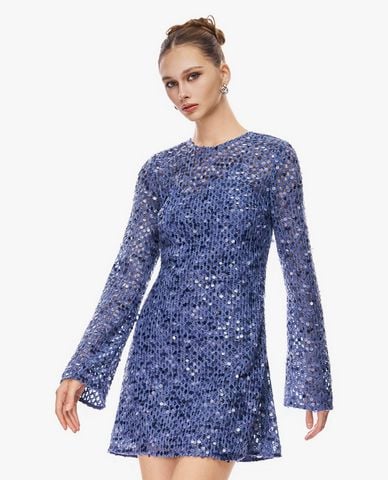  GIGI - Đầm mini cổ tròn tay dài đính sequin 