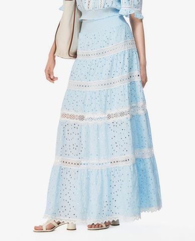  GIGI - Chân váy xếp tầng maxi viền ren 