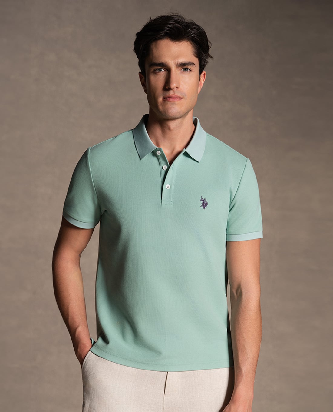 USPA - Áo polo nam cổ bẻ tay ngắn phối logo