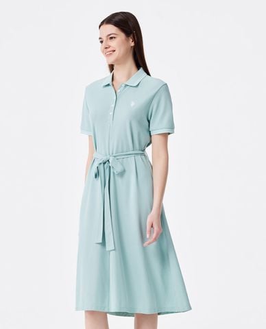  USPA - Đầm polo midi cổ bẻ tay ngắn thắt dây eo 