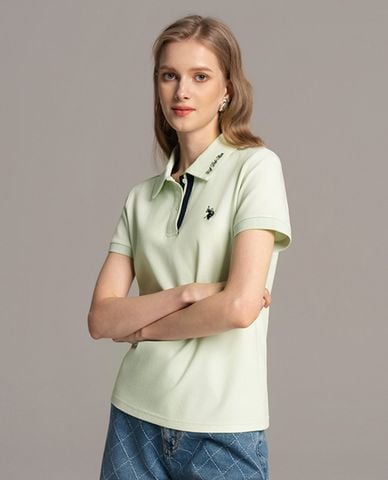  USPA - Áo polo nữ cổ bẻ thêu chữ tay ngắn 