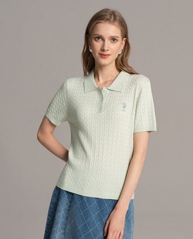  USPA - Áo dệt kim nữ cổ bẻ tay ngắn thêu logo 