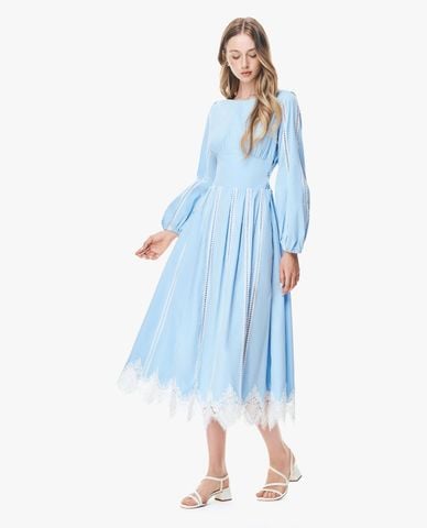  GIGI - Đầm midi cổ thuyền tay dài phối ren 