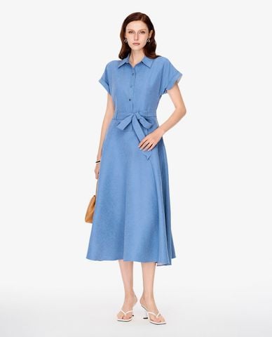  GIGI - Đầm sơ mi midi tay ngắn phối thắt nơ 