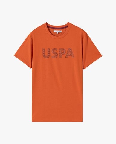 USPA - Áo thun nam cổ tròn tay ngắn phối logo 