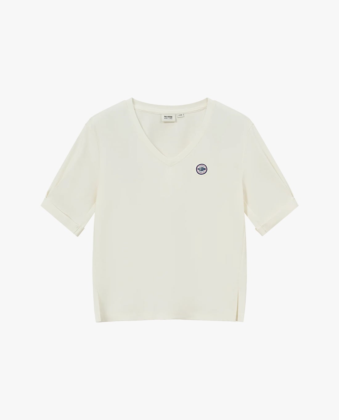 PALLADIUM - Áo thun nữ cổ tim tay ngắn phối logo