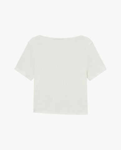  PALLADIUM - Áo thun nữ cổ thuyền tay ngắn thêu logo 