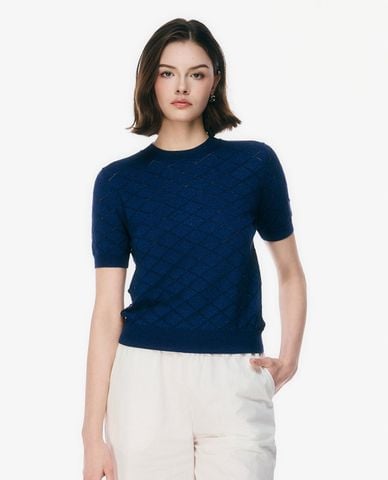  GIGI - Áo dệt kim nữ cổ tròn tay ngắn phom ôm 